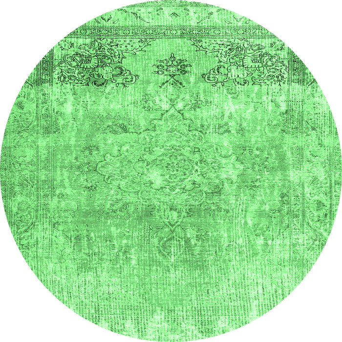 Round Machine Washable Abstract Emerald Green Contemporary Area Rugs, wshcon1938emgrn