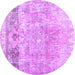 Round Abstract Purple Contemporary Rug, con1938pur