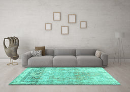 Machine Washable Abstract Turquoise Contemporary Area Rugs in a Living Room,, wshcon1938turq