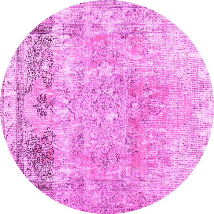 Round Machine Washable Abstract Pink Contemporary Rug, wshcon1938pnk