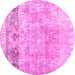 Round Machine Washable Abstract Pink Contemporary Rug, wshcon1938pnk