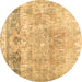 Round Abstract Brown Contemporary Rug, con1938brn