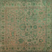 Square Machine Washable Abstract Turquoise Contemporary Area Rugs, wshcon1939turq