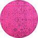 Round Abstract Pink Contemporary Rug, con1939pnk