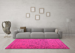 Machine Washable Abstract Pink Contemporary Rug in a Living Room, wshcon1939pnk