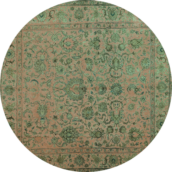 Round Machine Washable Abstract Turquoise Contemporary Area Rugs, wshcon1939turq