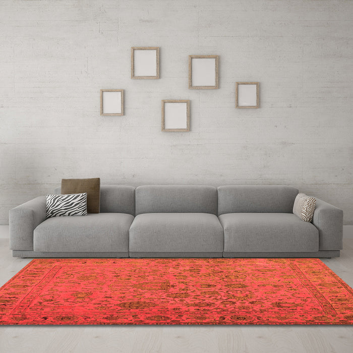 Machine Washable Abstract Orange Contemporary Area Rugs in a Living Room, wshcon1939org