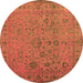 Round Abstract Brown Contemporary Rug, con1939brn