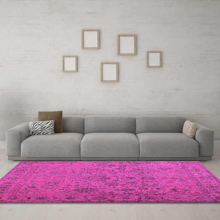 Machine Washable Abstract Purple Contemporary Area Rugs in a Living Room, wshcon1939pur
