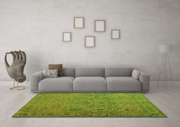 Machine Washable Abstract Green Contemporary Area Rugs in a Living Room,, wshcon1939grn
