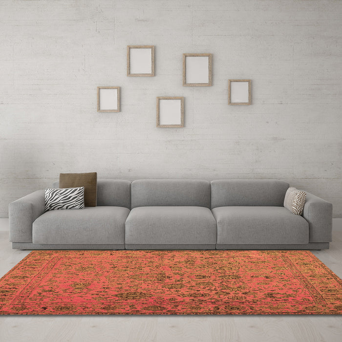 Machine Washable Abstract Brown Contemporary Rug in a Living Room,, wshcon1939brn