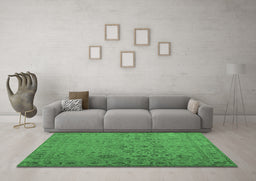 Machine Washable Abstract Emerald Green Contemporary Area Rugs in a Living Room,, wshcon1939emgrn