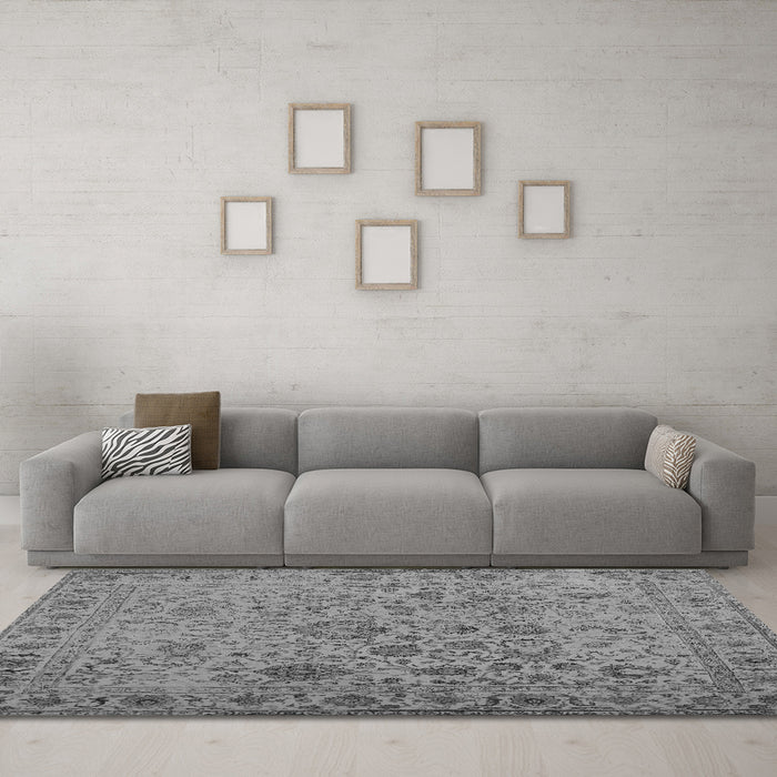 Machine Washable Abstract Gray Contemporary Rug in a Living Room,, wshcon1939gry
