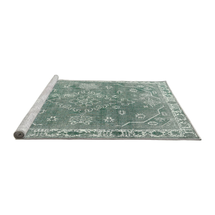 Serging Thickness of Machine Washable Contemporary Grayish Turquoise Green Rug, wshcon1940