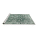 Serging Thickness of Machine Washable Contemporary Grayish Turquoise Green Rug, wshcon1940