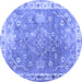 Round Machine Washable Abstract Blue Contemporary Rug, wshcon1940blu