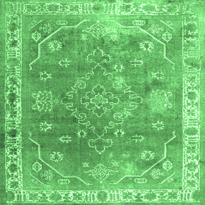 Square Machine Washable Abstract Emerald Green Contemporary Area Rugs, wshcon1940emgrn