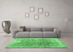 Machine Washable Abstract Emerald Green Contemporary Area Rugs in a Living Room,, wshcon1940emgrn