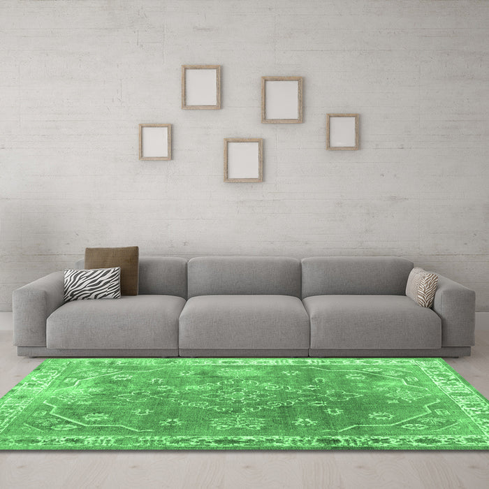 Machine Washable Abstract Emerald Green Contemporary Area Rugs in a Living Room,, wshcon1940emgrn