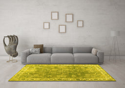 Machine Washable Abstract Yellow Contemporary Rug in a Living Room, wshcon1940yw