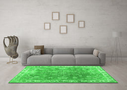Machine Washable Abstract Green Contemporary Area Rugs in a Living Room,, wshcon1940grn