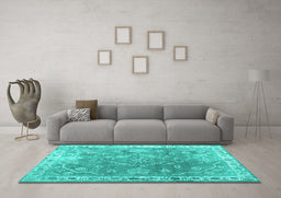 Machine Washable Abstract Turquoise Contemporary Area Rugs in a Living Room,, wshcon1940turq