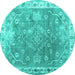 Round Machine Washable Abstract Turquoise Contemporary Area Rugs, wshcon1940turq