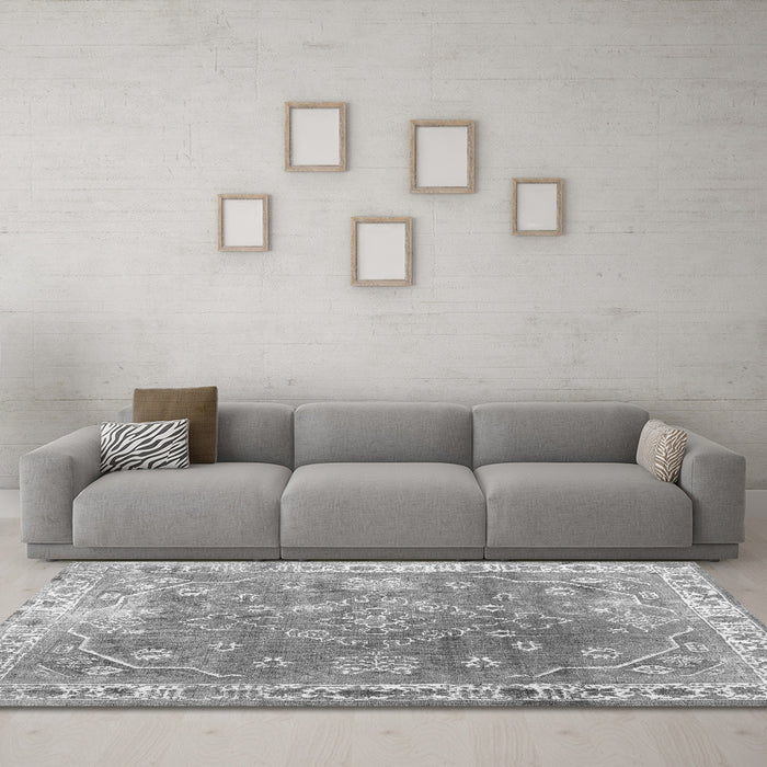 Machine Washable Abstract Gray Contemporary Rug in a Living Room,, wshcon1940gry