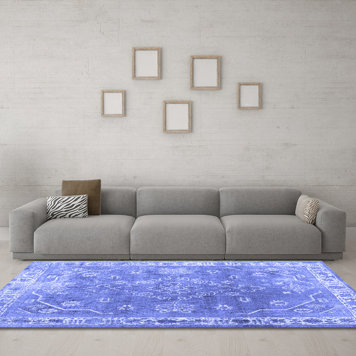 Machine Washable Abstract Blue Contemporary Rug in a Living Room, wshcon1940blu