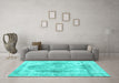 Machine Washable Abstract Turquoise Contemporary Area Rugs in a Living Room,, wshcon1941turq