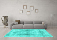 Machine Washable Abstract Turquoise Contemporary Rug, wshcon1941turq