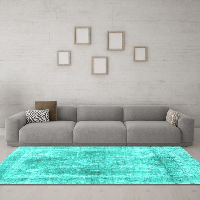 Machine Washable Abstract Turquoise Contemporary Area Rugs in a Living Room,, wshcon1941turq