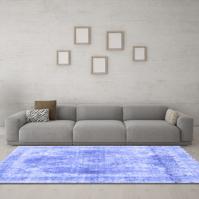 Machine Washable Abstract Blue Contemporary Rug in a Living Room, wshcon1941blu