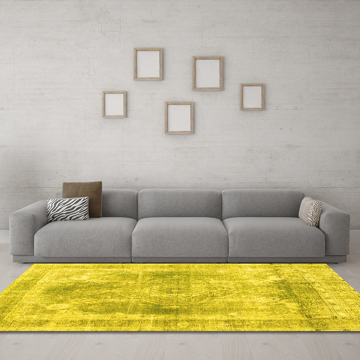 Machine Washable Abstract Yellow Contemporary Rug in a Living Room, wshcon1941yw