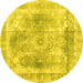 Round Abstract Yellow Contemporary Rug, con1941yw