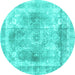 Round Abstract Turquoise Contemporary Rug, con1941turq