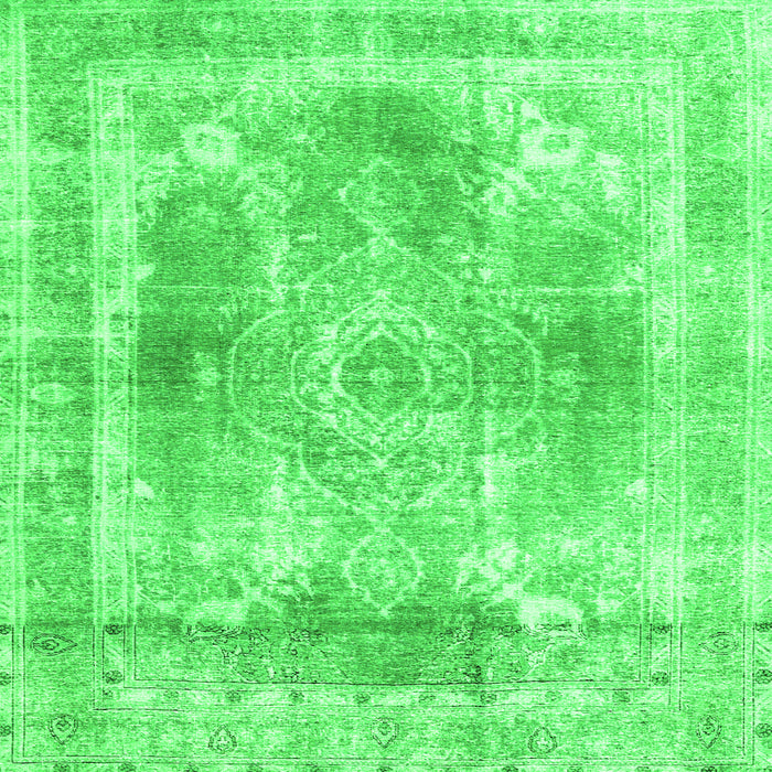 Round Machine Washable Abstract Green Contemporary Area Rugs, wshcon1941grn