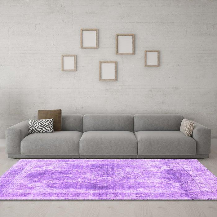 Machine Washable Abstract Purple Contemporary Area Rugs in a Living Room, wshcon1941pur