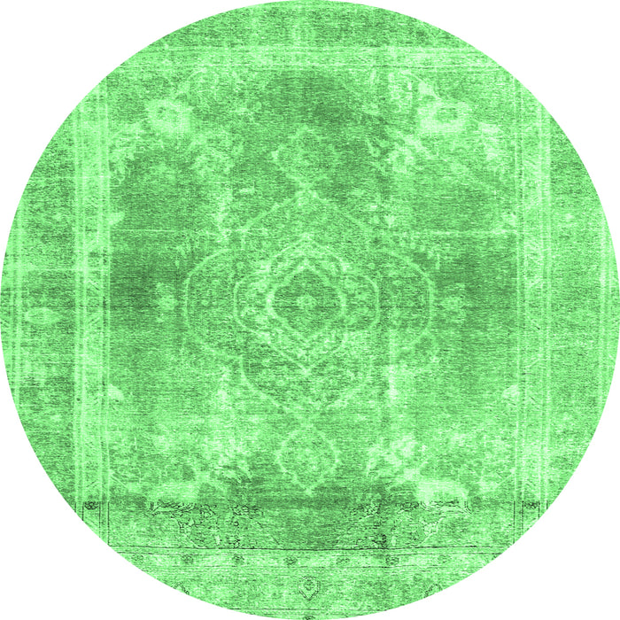 Round Machine Washable Abstract Emerald Green Contemporary Area Rugs, wshcon1941emgrn