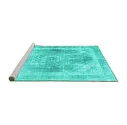Sideview of Machine Washable Abstract Turquoise Contemporary Area Rugs, wshcon1941turq