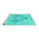 Sideview of Machine Washable Abstract Turquoise Contemporary Area Rugs, wshcon1941turq