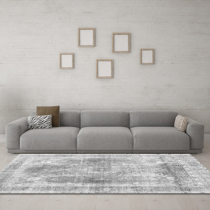 Machine Washable Abstract Gray Contemporary Rug in a Living Room,, wshcon1941gry