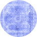 Round Abstract Blue Contemporary Rug, con1941blu