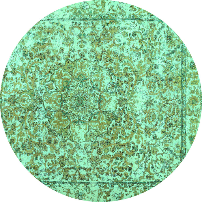 Round Abstract Turquoise Contemporary Rug, con1942turq