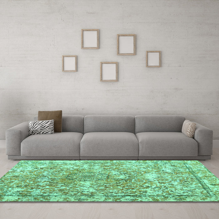 Machine Washable Abstract Turquoise Contemporary Area Rugs in a Living Room,, wshcon1942turq