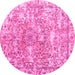 Round Machine Washable Abstract Pink Contemporary Rug, wshcon1942pnk