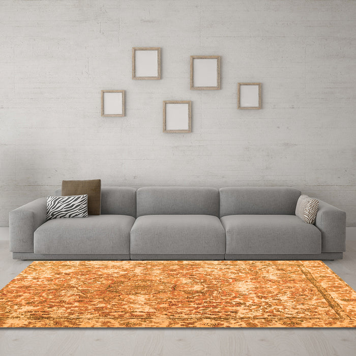 Machine Washable Abstract Orange Contemporary Area Rugs in a Living Room, wshcon1942org
