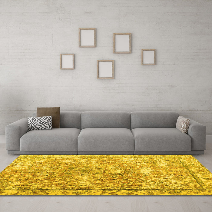 Machine Washable Abstract Yellow Contemporary Rug in a Living Room, wshcon1942yw