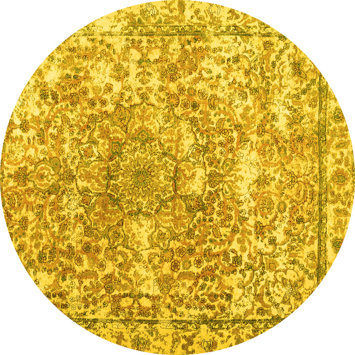 Round Abstract Yellow Contemporary Rug, con1942yw