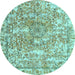 Round Abstract Light Blue Contemporary Rug, con1942lblu